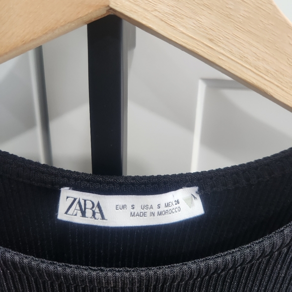 Zara Black Ruched Tie Side Ribbed Dress Small - Picture 9 of 11